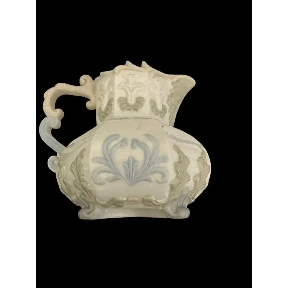 Stunning Capodimonte Italy Beverage Jug Pitcher Decorated Relief Octagon Shape